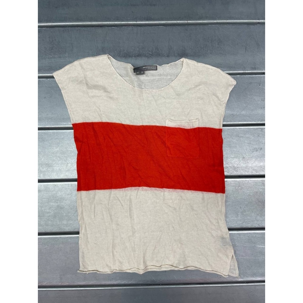 360 Cashmere Sleeveless Shirt Top Womens Small Off White Orange Knit Lightweight